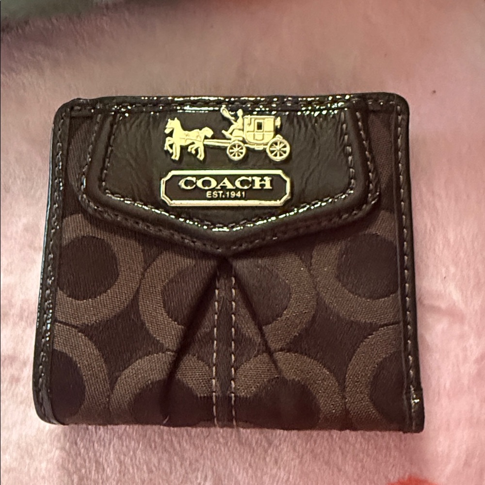 Coach Dark Brown Wallet with Gold Accents